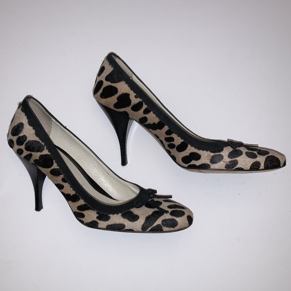 AMALFI Beige Hair Animal Print Leather Heel Pump Shoes Size 6B